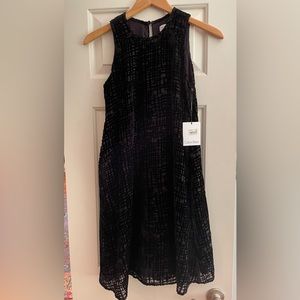 Floaty black Calvin Klein sleeveless patterned-velvet dress. NWT